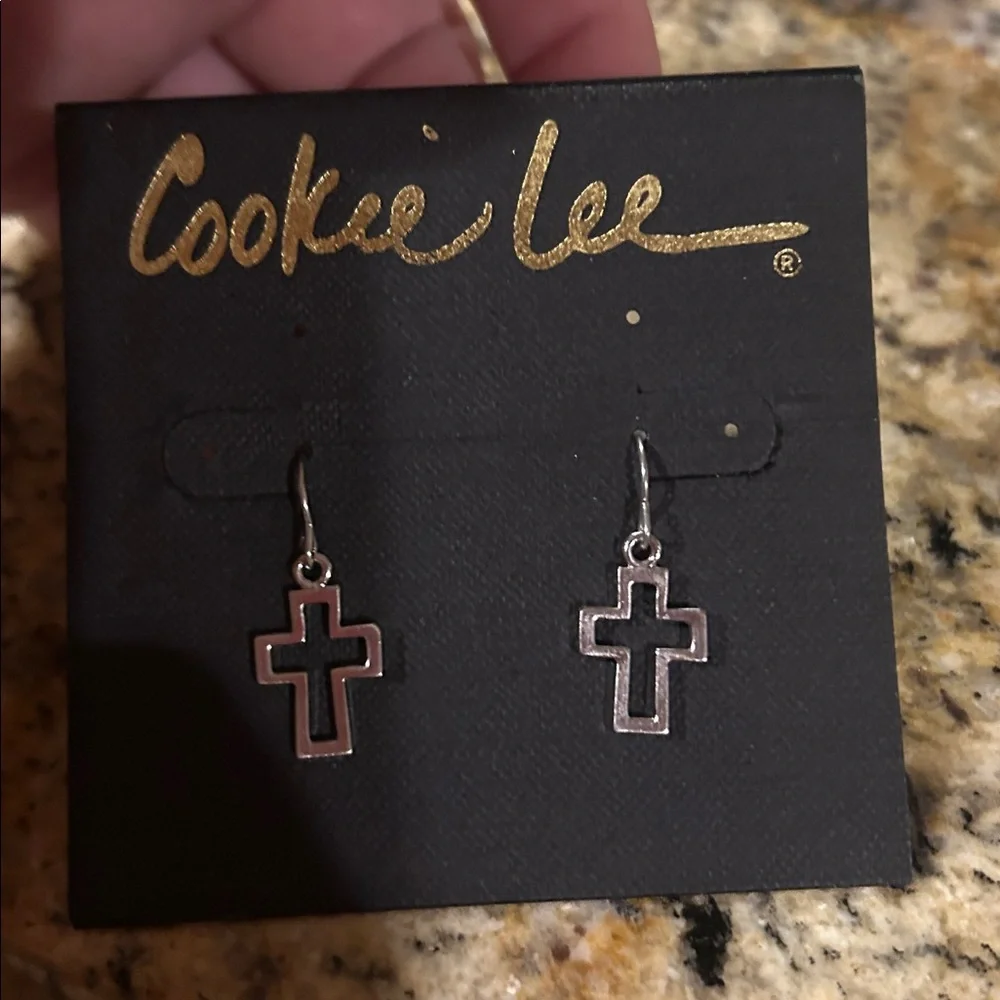 Cookie Lee Silver Cross Earrings